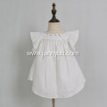 White embroidered collar cotton linen baby girls dresses